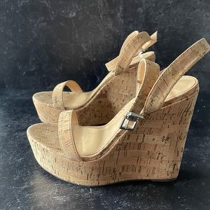 Schutz natural cork high wedge sandals